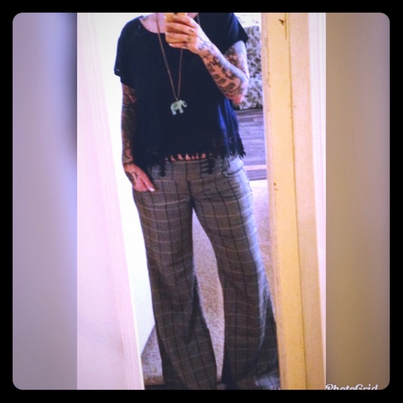 Grane Pants - Wide leg plaid pants